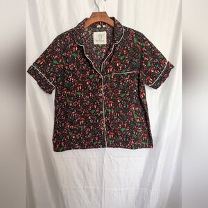 Printfresh Black Short-Sleeve Mushroom Pajama Set Size Medium